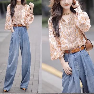 洋氣高級感仿真絲顯瘦碎花上衣