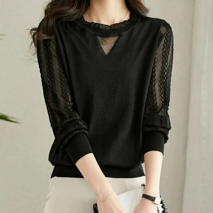 減齡洋氣蕾絲長袖t卹