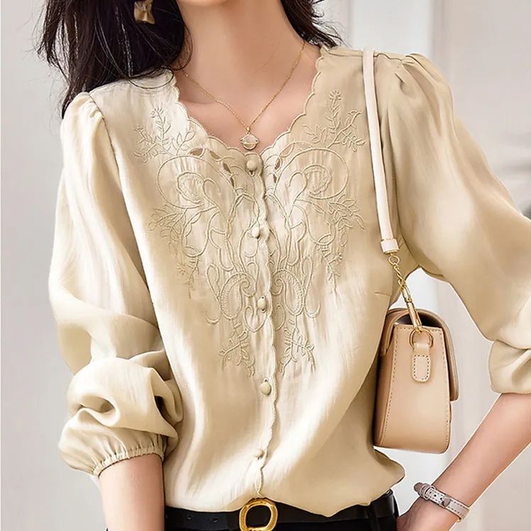 繡花優雅風襯衫