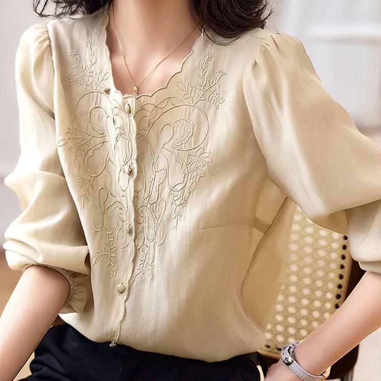 繡花優雅風襯衫