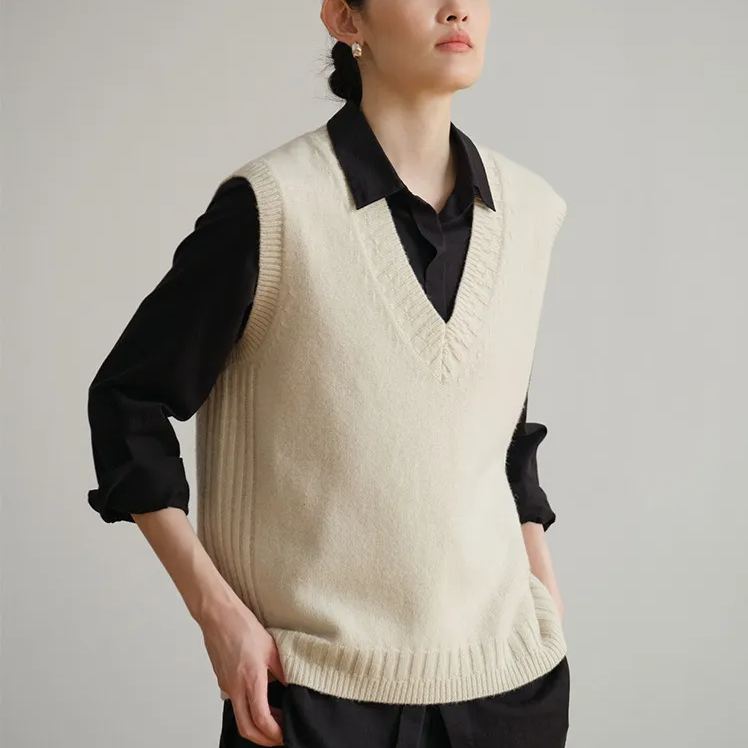 經典百搭V領背心黑色顯瘦針織馬甲