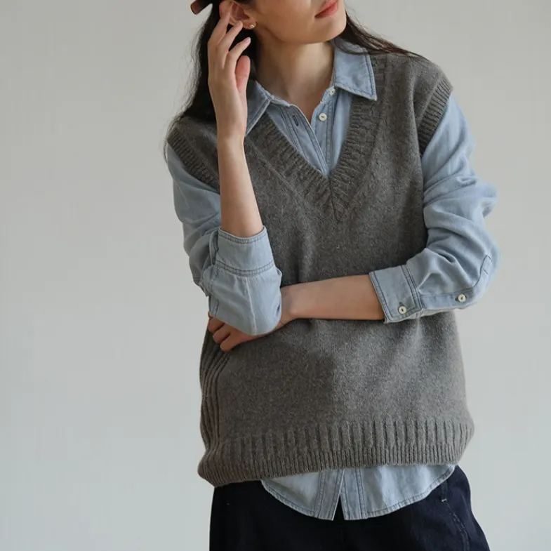 經典百搭V領背心黑色顯瘦針織馬甲