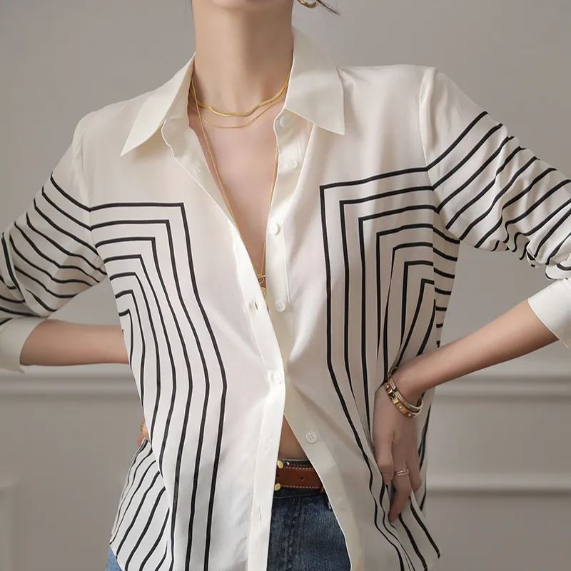 寬鬆復古時尚休閒氣質條紋長袖上衣