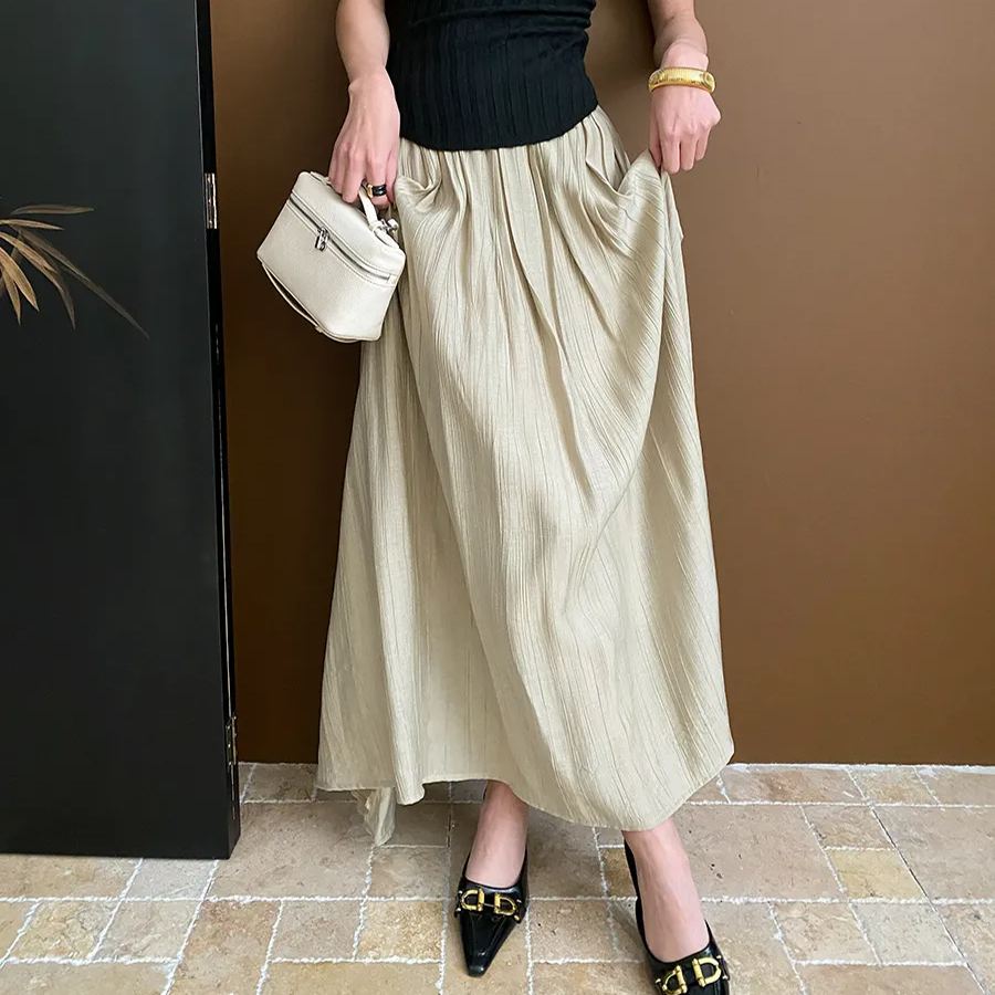 新中式藝術褶皺肌理感垂順A字半身裙