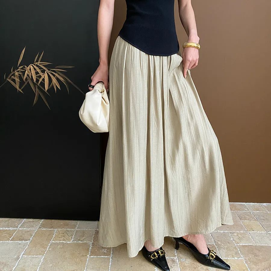 新中式藝術褶皺肌理感垂順A字半身裙