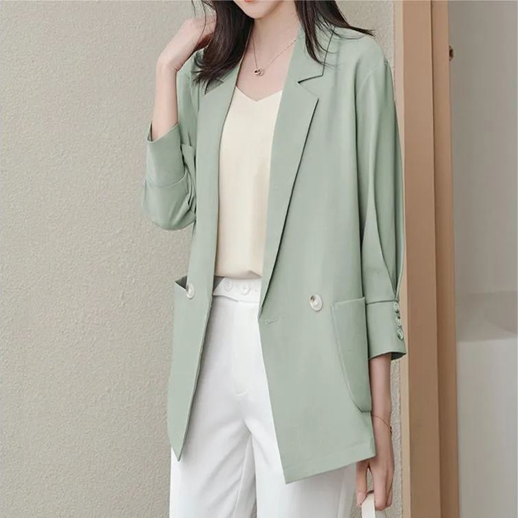高品質設計感百搭純色九分袖西裝外套