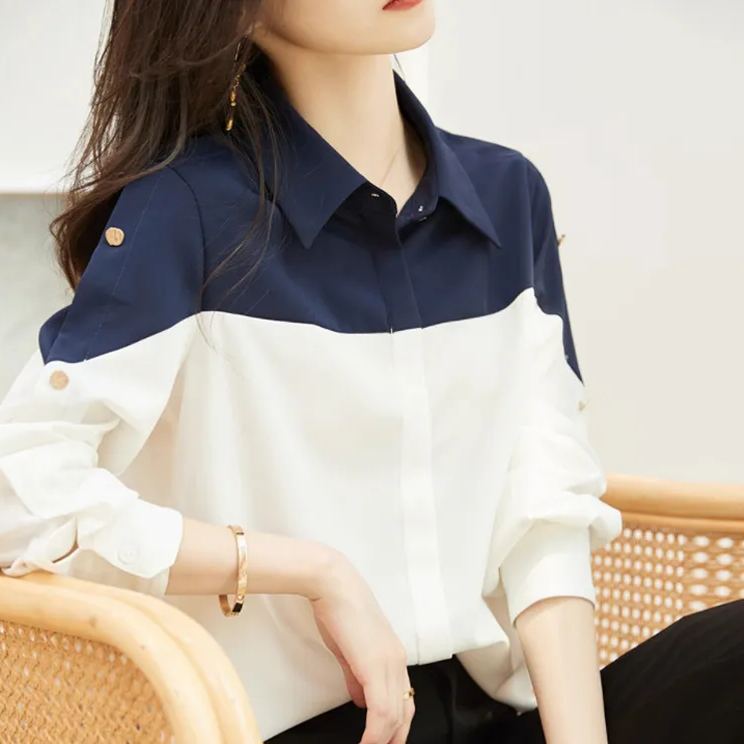 簡約舒適撞色拼接翻領襯衫