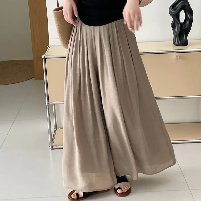 飄逸壓皺顯瘦腰封闊腿長褲