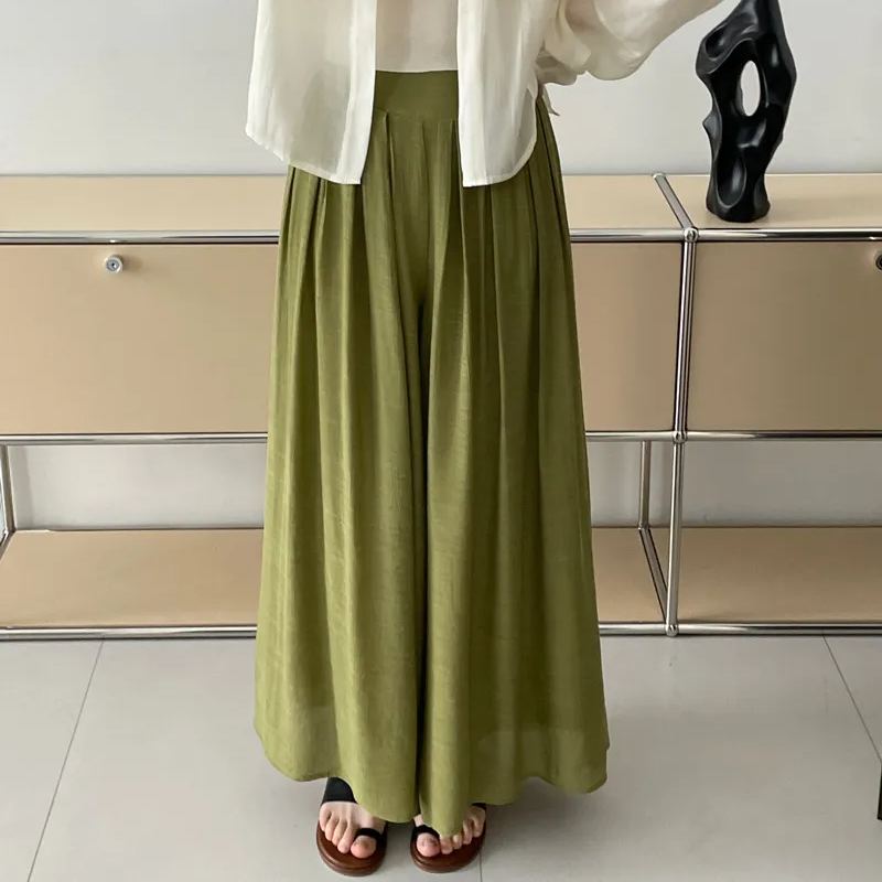 飄逸壓皺顯瘦腰封闊腿長褲