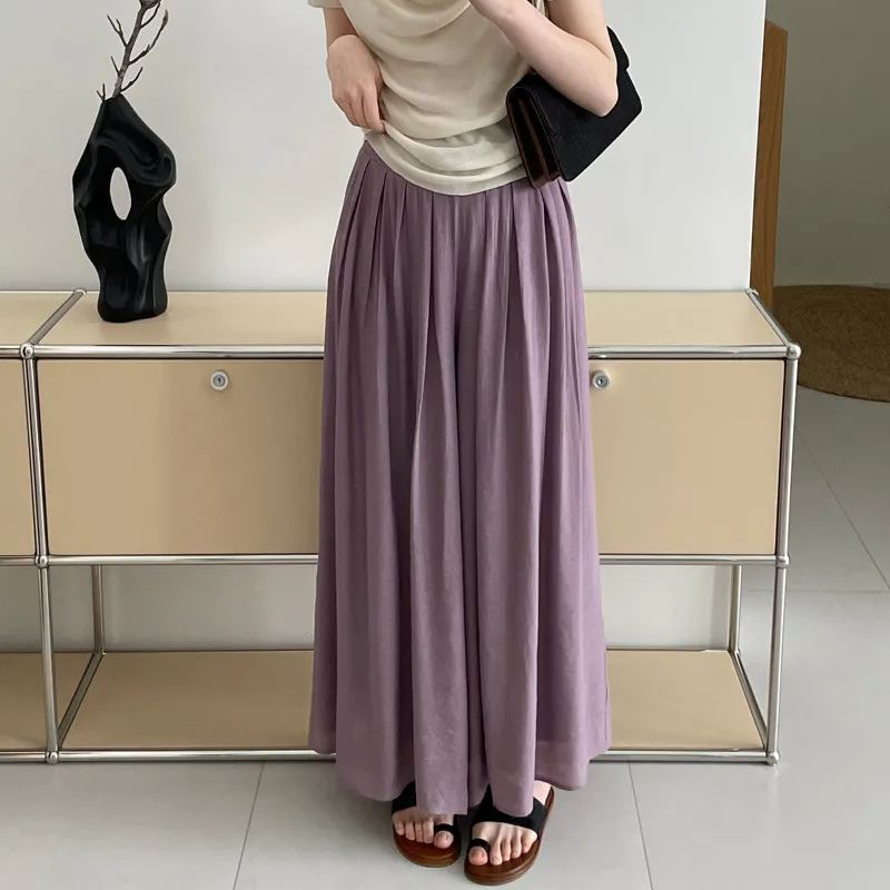 飄逸壓皺顯瘦腰封闊腿長褲