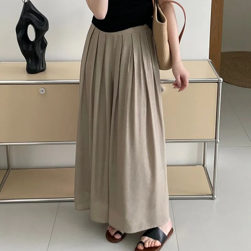 飄逸壓皺顯瘦腰封闊腿長褲