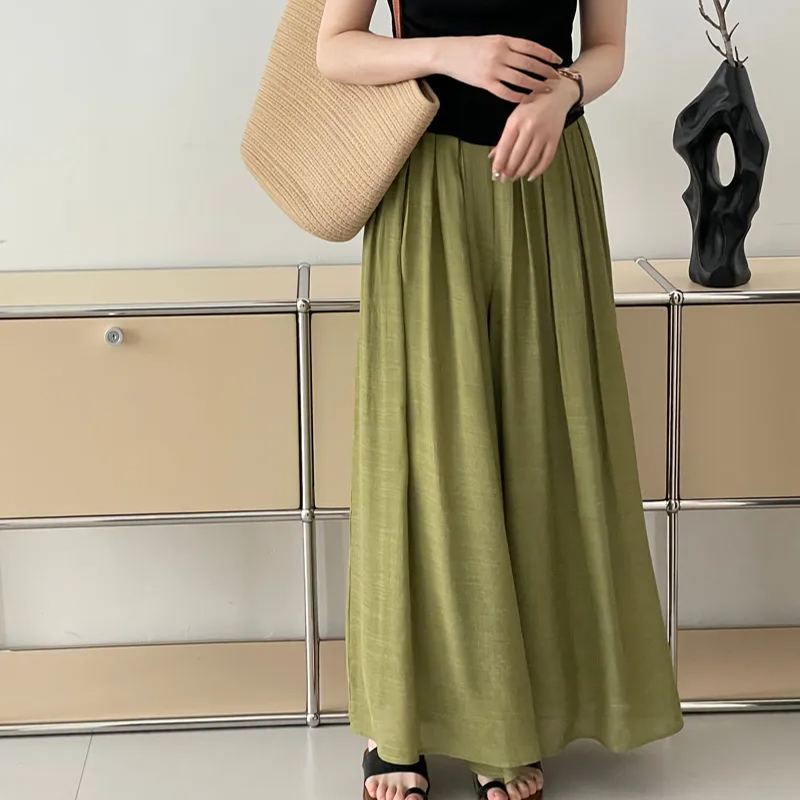 飄逸壓皺顯瘦腰封闊腿長褲