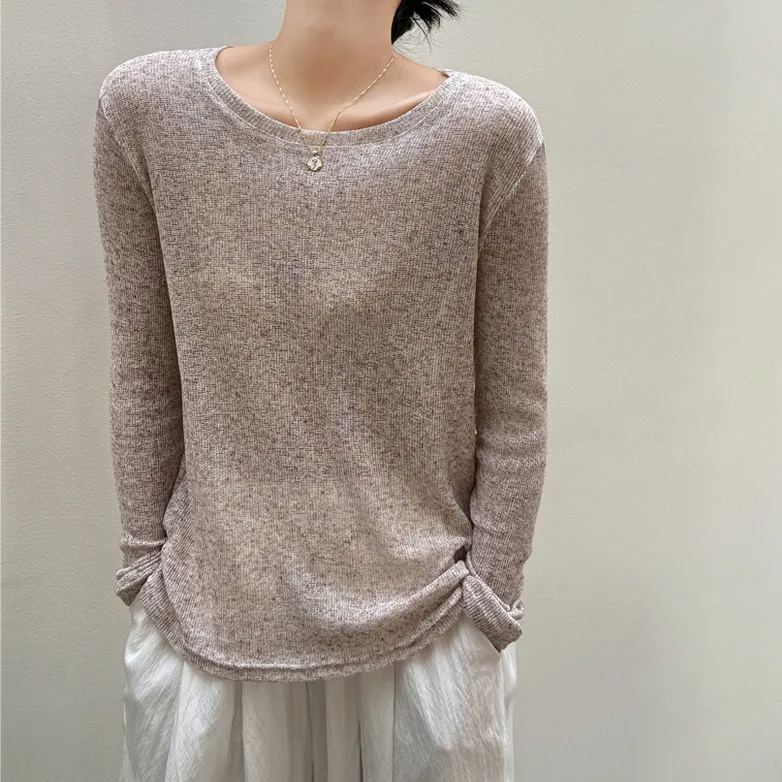 慵懶風薄款防曬麻料針織罩衫