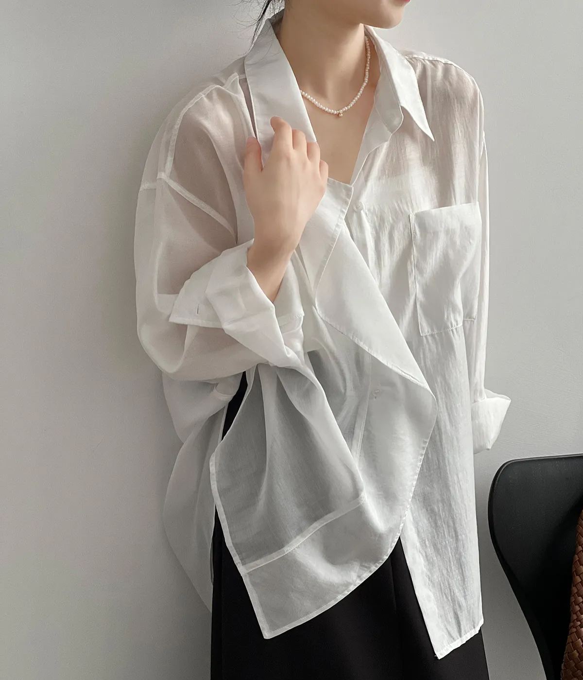 輕薄天絲木耳邊襯衫防曬顯瘦寬鬆襯衣
