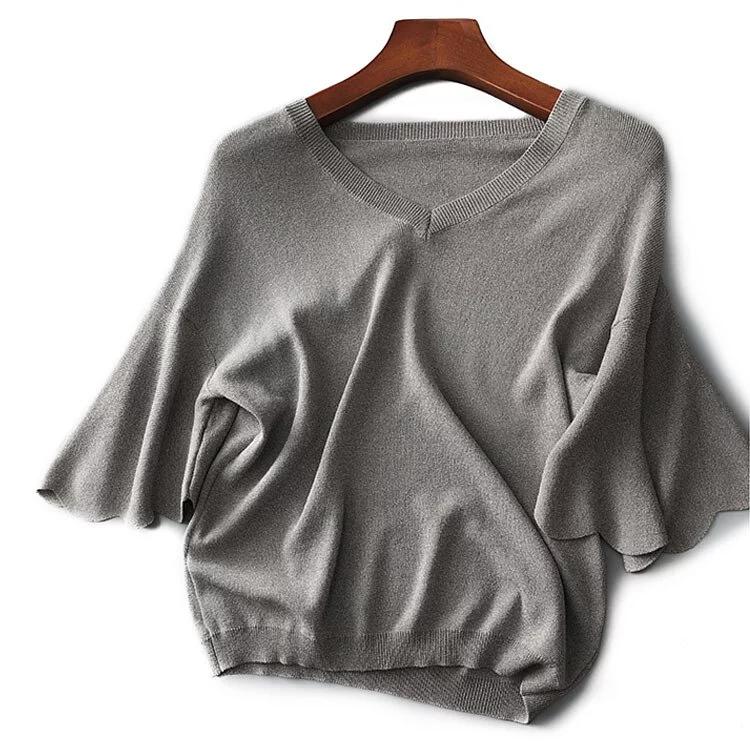 冰絲夏季花瓣袖針織T恤