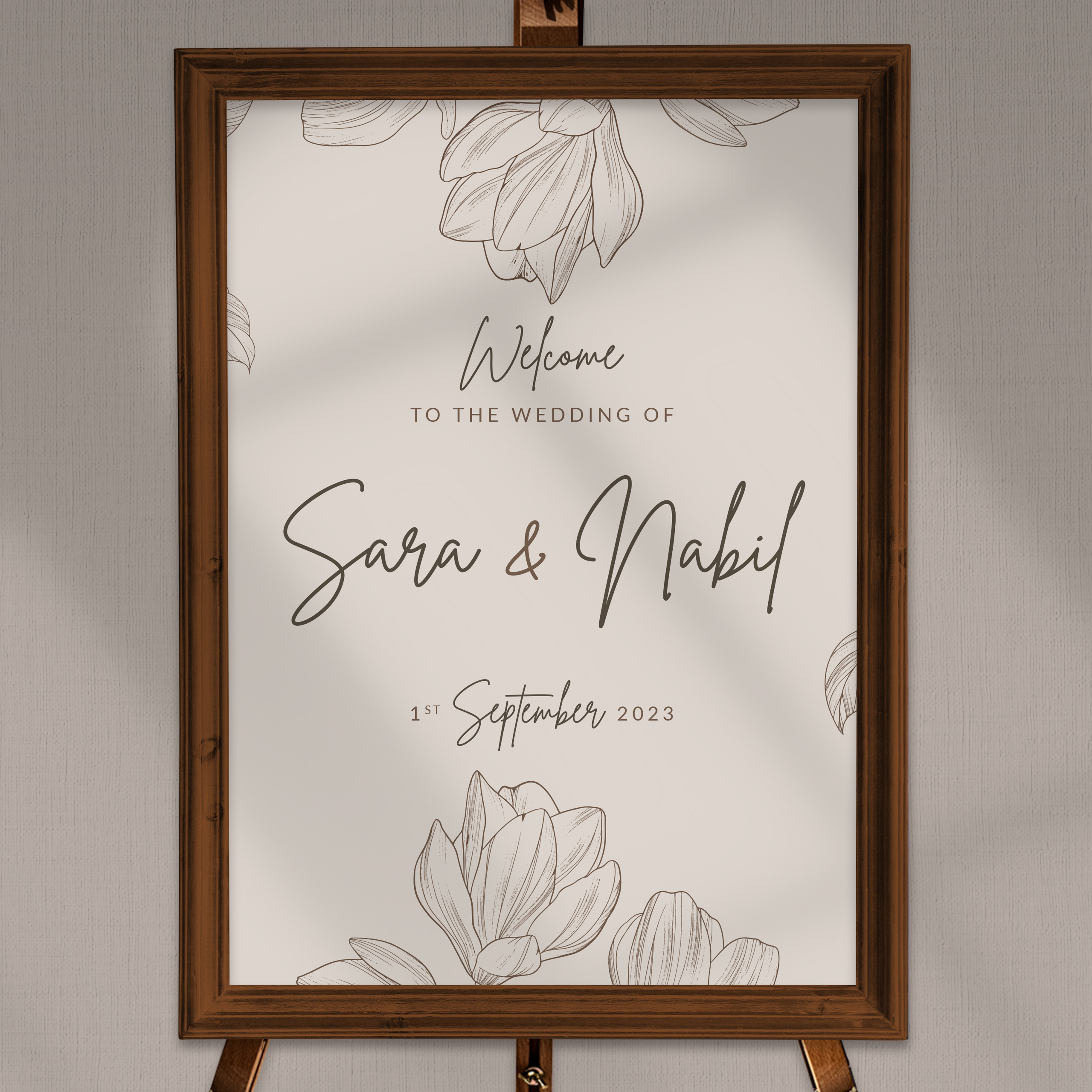 NEW!!! FLORAL OUTLINE IN LATTE WEDDING WELCOME BOARD