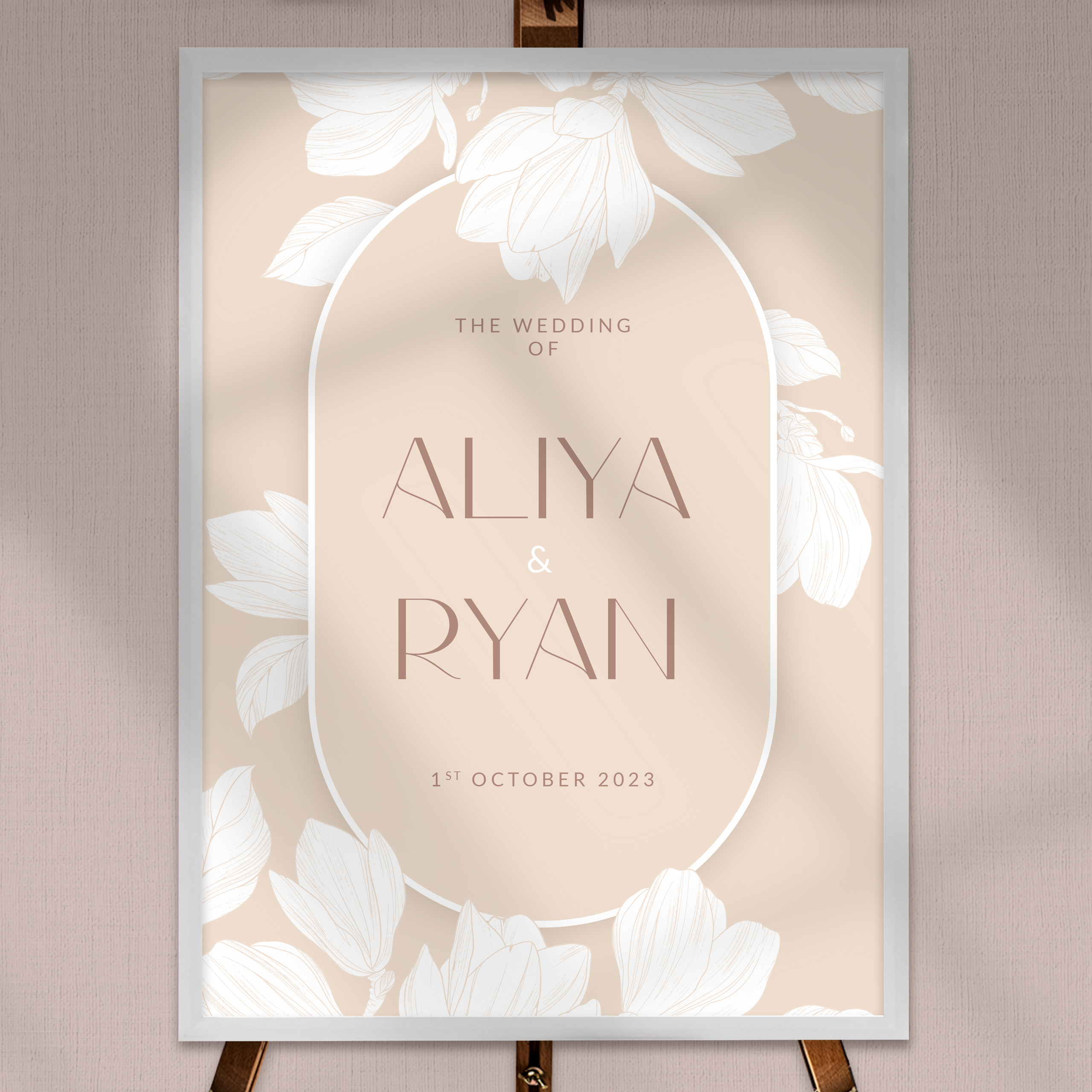 NEW!!! WHITE CYCLAMENS FLORAL ON IVORY WEDDING WELCOME BOARD