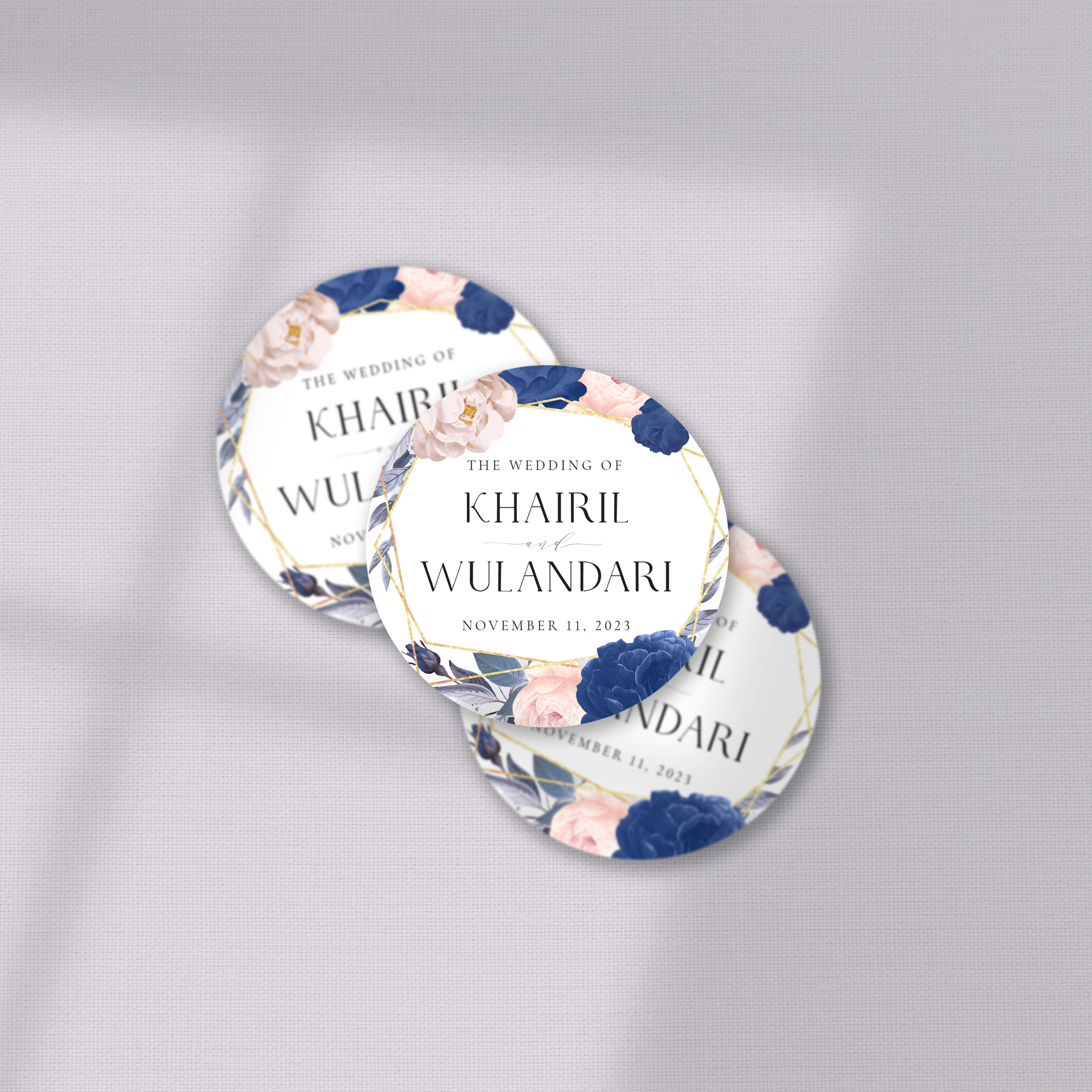PINK BLUSH AND DUSTY BLUE FLORAL FAVOR STICKER/ TAG 
