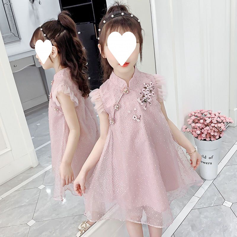 Girl's Flower Pink Dress with Glitter