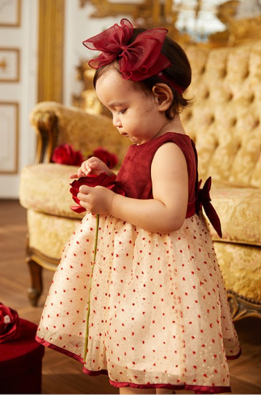 Girl's Red Satin Dress with Glitter Skirt