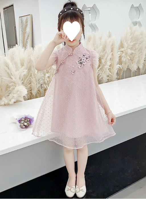 Girl's Flower Pink Dress with Glitter