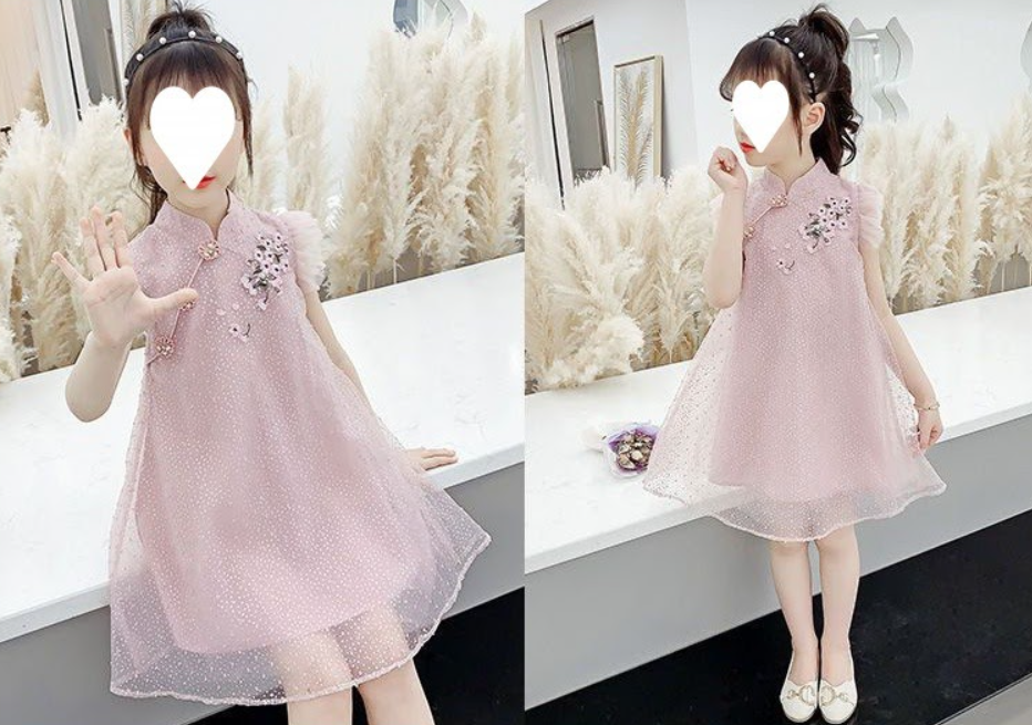Girl's Flower Pink Dress with Glitter