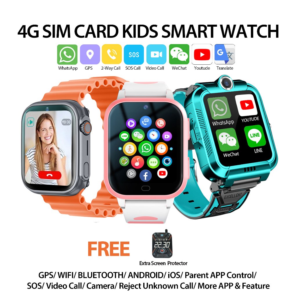 4G NANO SIM KID SMART WATCH GPS Location WIFI WHATSAPP WECHAT Direct Call Video Call Android iOS