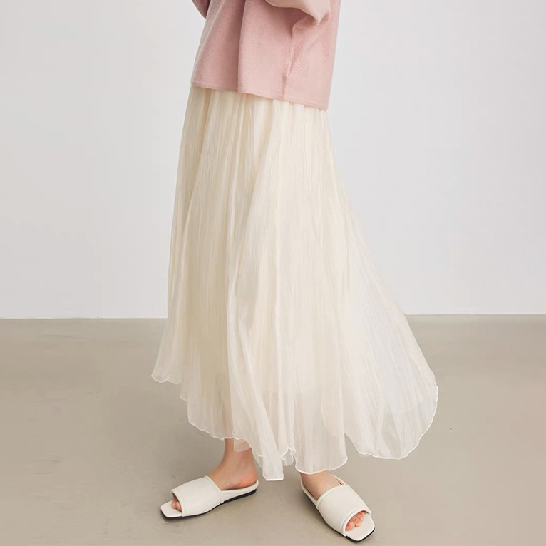 超仙女設計感純色不規則百搭紗裙高腰半身裙