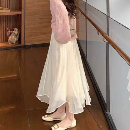 超仙女設計感純色不規則百搭紗裙高腰半身裙
