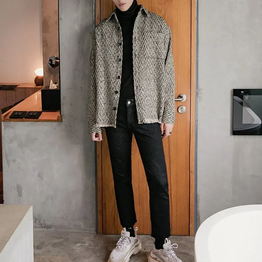 男士韓版時尚小香風寬鬆針織夾克外套