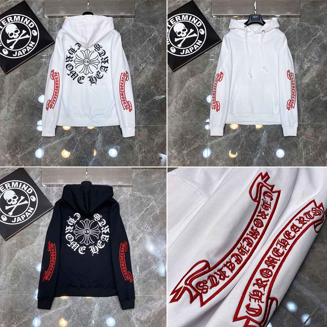 Chrome Hearts 🍁 クロムハーツ  パーカー ❤️ 赤文字アームヘビー刺繍フードスウェットシャツ