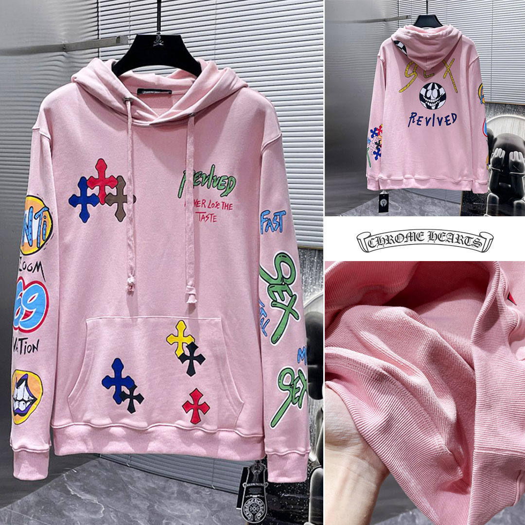 Chrome Hearts ❤ クロムハーツ ❤ パーカー サンスクリット語の手描きグラフィティ フード付きスウェットシャツ