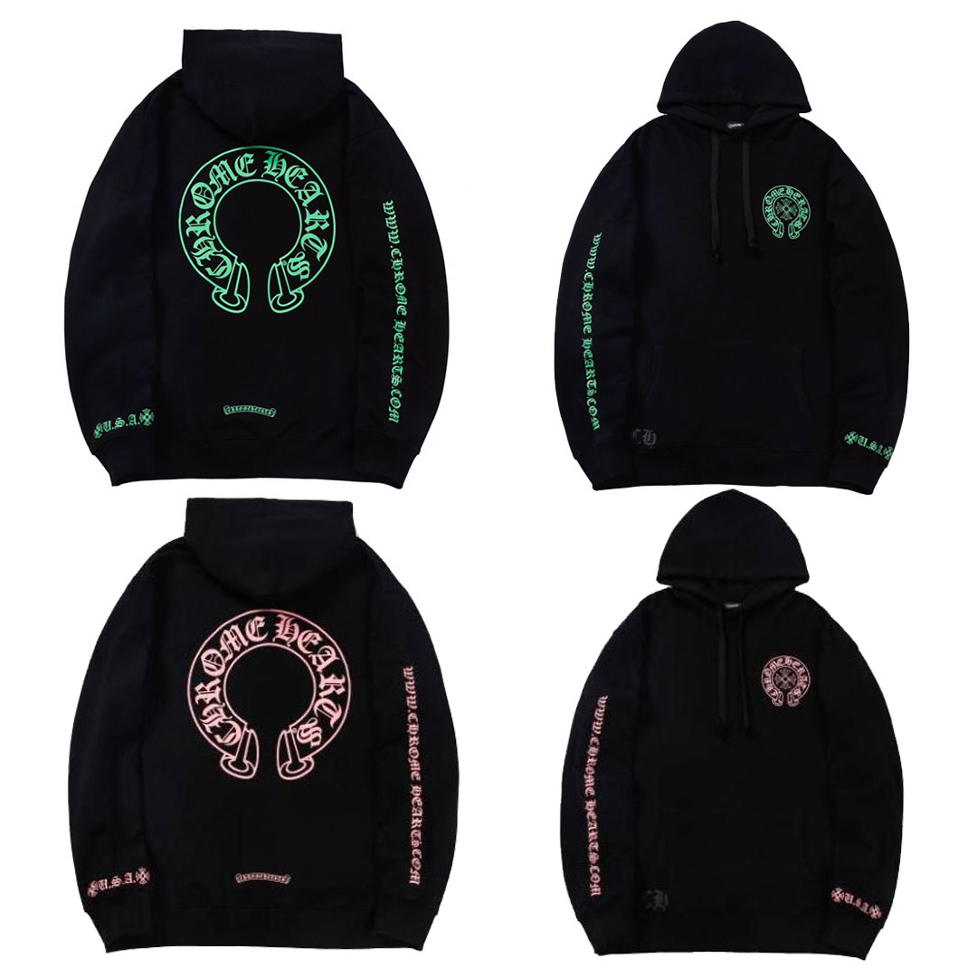Chrome Hearts / クロムハーツ 🍁 【蓄光効果のある黒】蓄光グリーン梵字男女兼用プルオーバーパーカー長袖トレーナー