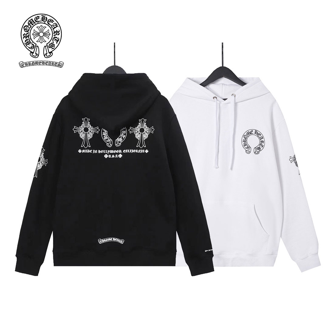 【Chrome hearts】クロウハートスウェットシャツ秋冬ホースシュークロスフード付きスウェットシャツ 男女兼用