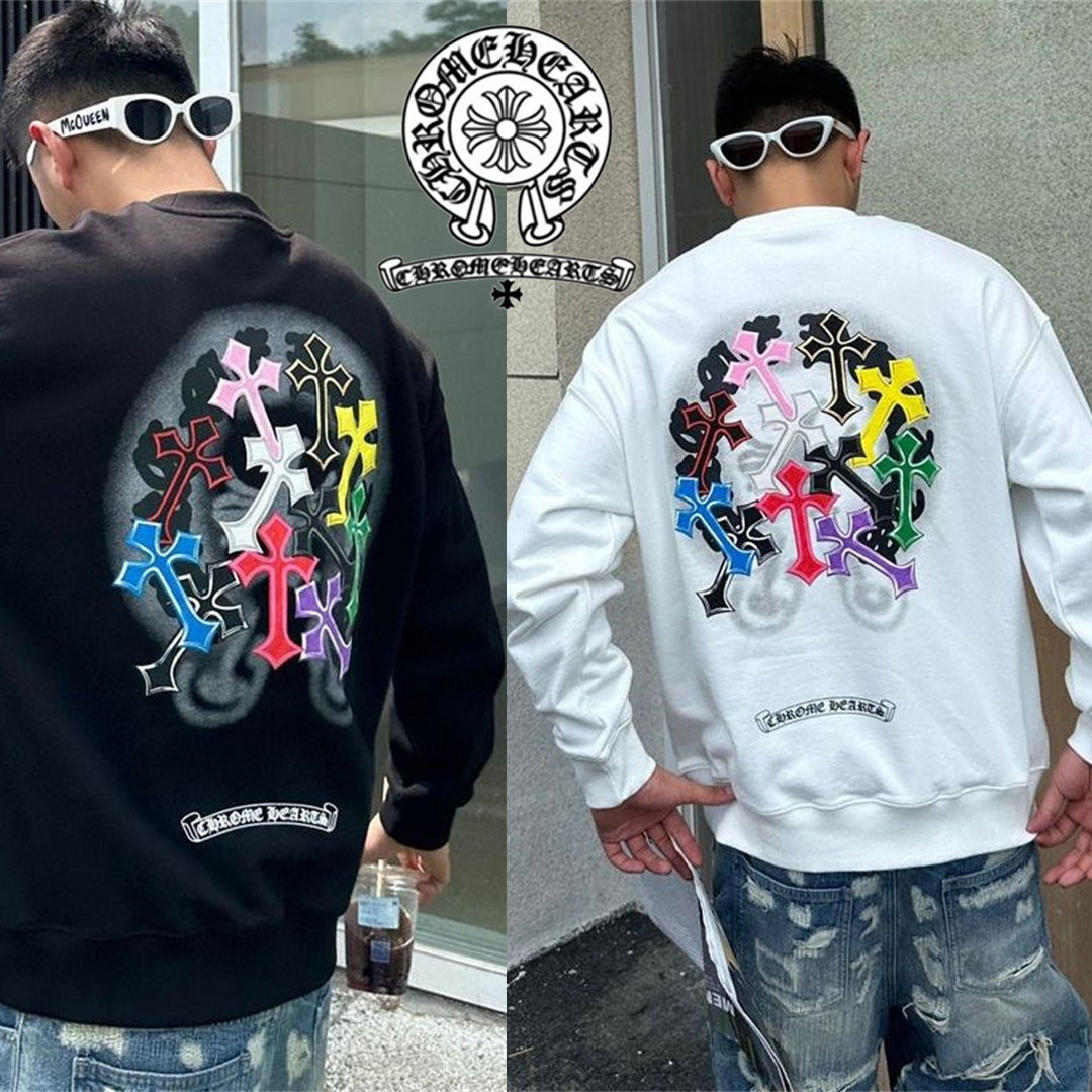 今日注文なら、もう一つ無料サービス【chrome-hearts】クロウハート カラフルプリント 長袖スウェットシャツ 男女兼用