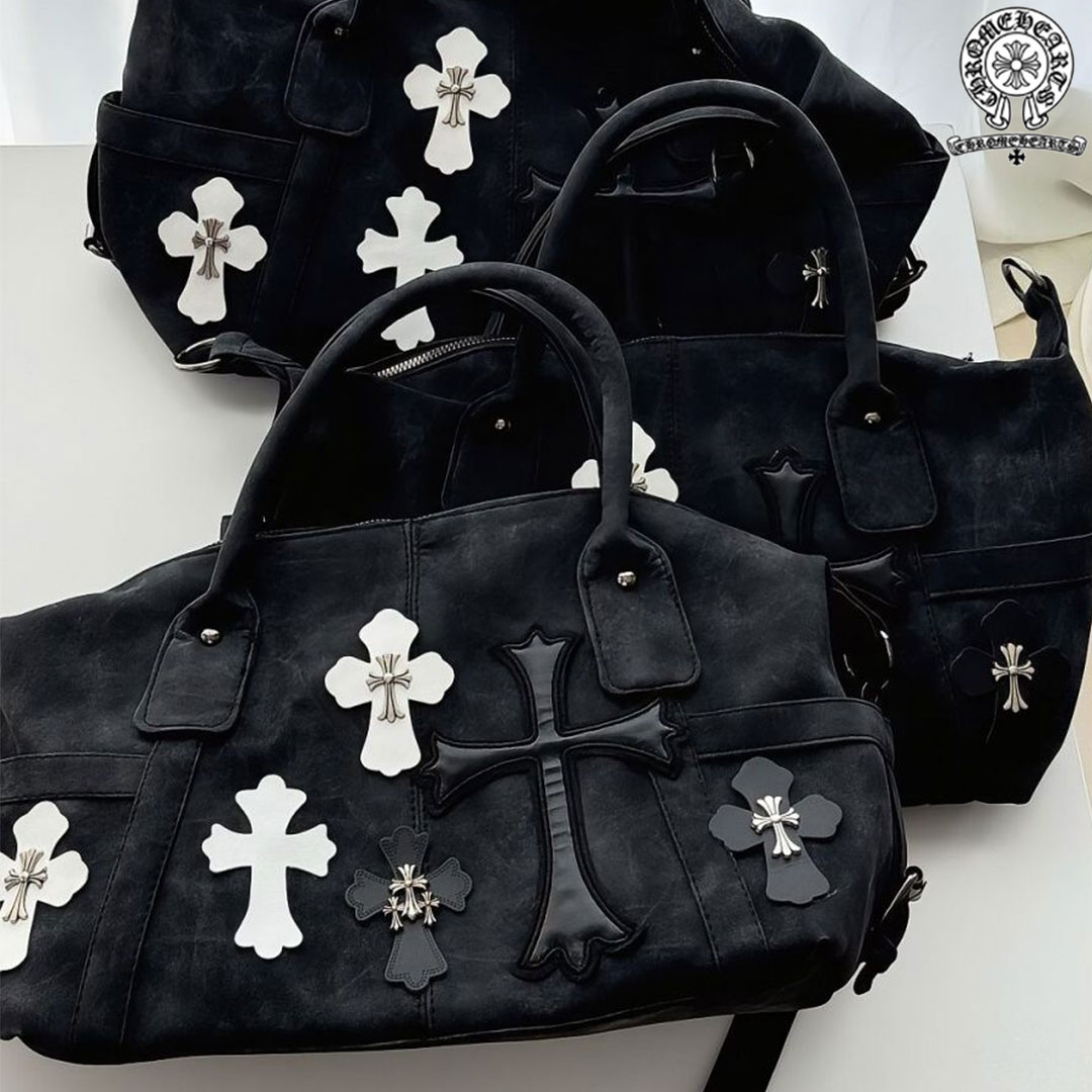 【Chrome Hearts】クロムハーツ 白黒ステッチ トラベルバッグ メタルクロスショルダー クロスボディバッグ