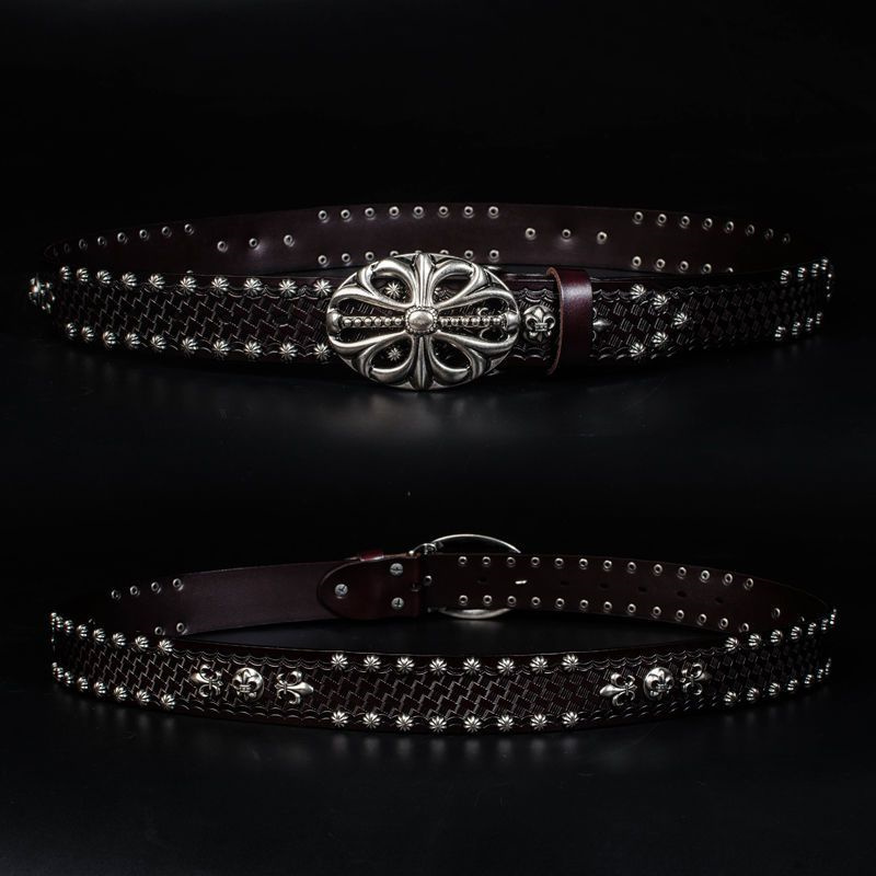 【Chrome-hearts】クロウハートベルト リベットレトロピンバックルベルト