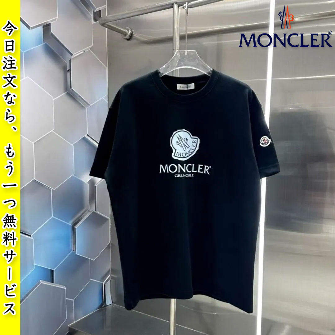 【MONCLER】 【今日注文なら、もう一つ無料サービス】モンクレール ユニセックス カップル Tシャツ ラウンドネック プリント 半袖