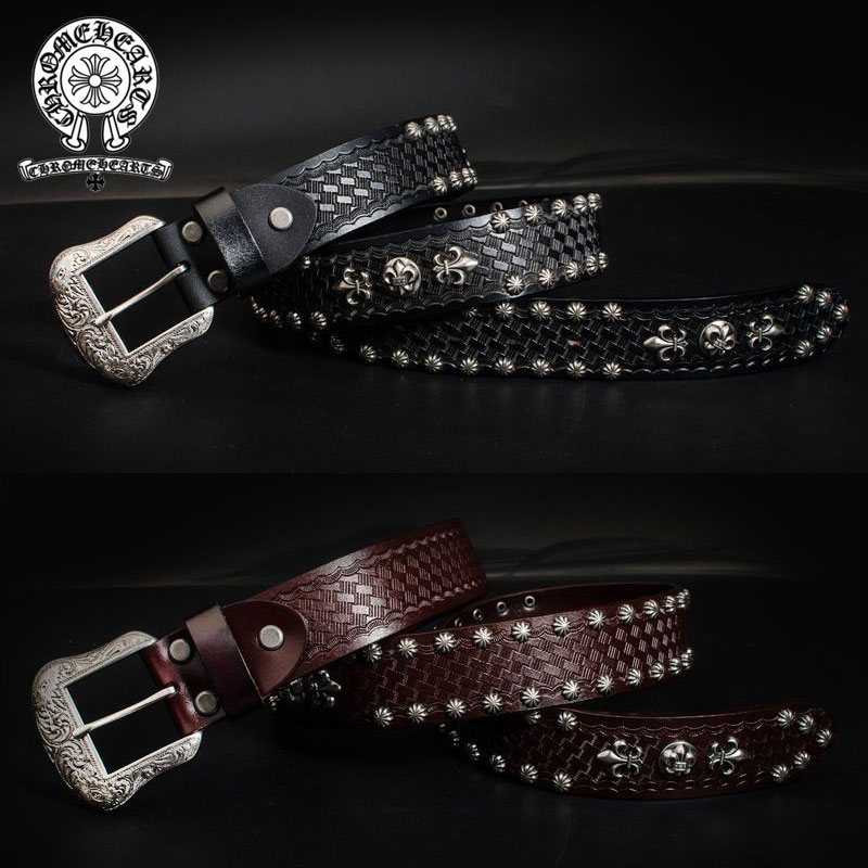 【Chrome-hearts】 クロウハートベルト リベットレトロピンバックルベルト