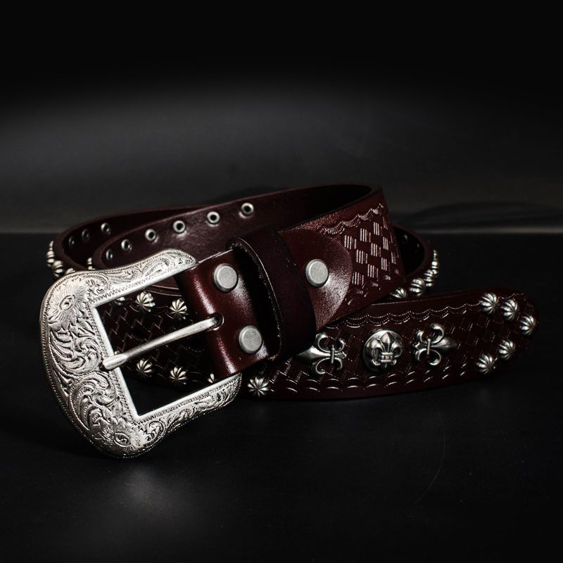 【Chrome-hearts】 クロウハートベルト リベットレトロピンバックルベルト