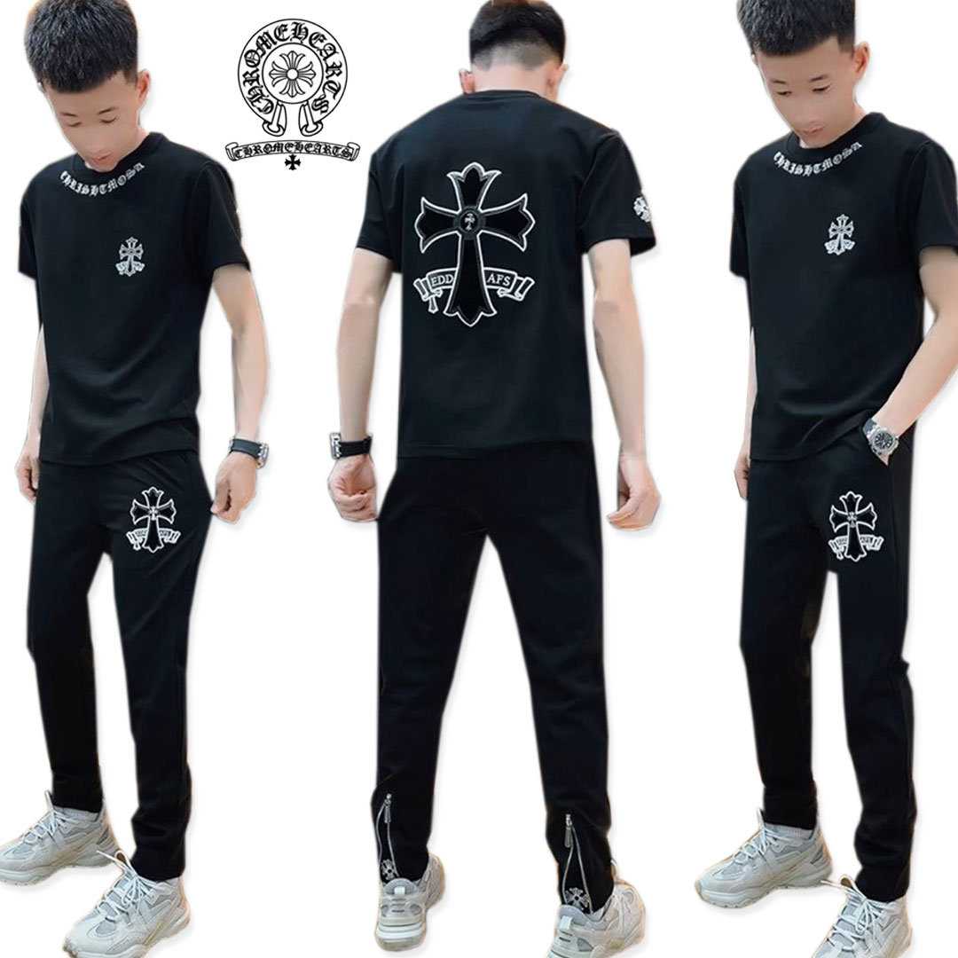 クロムハーツ 【Chrome hearts】2025年新作メンズ半袖ズボンスーツ刺繍ツーピースジッパー