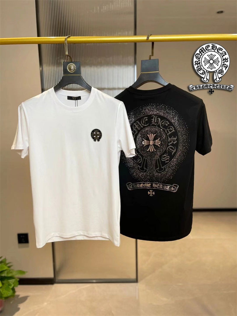 【今日注文なら、もう一つ無料サービス】【Chrome Hearts】クロムハーツ クロスホットダイヤモンド 半袖ラウンドネックTシャツ 男女兼用