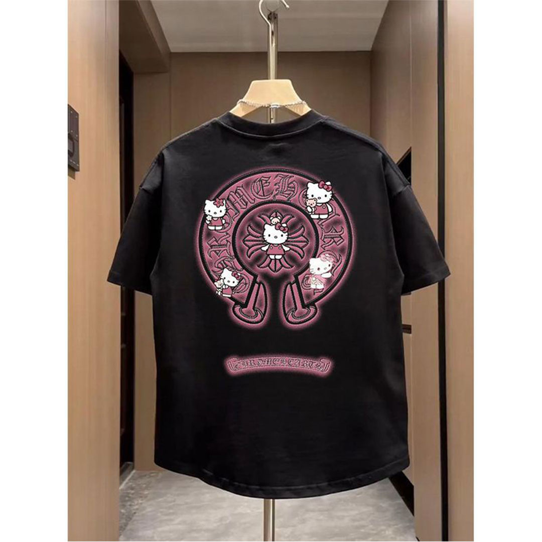 【今日注文なら、もう一つ無料サービス】【Chrome Hearts】【Hello Kitty】ハローキティxクロムハートプリントコットン半袖 男女兼用
