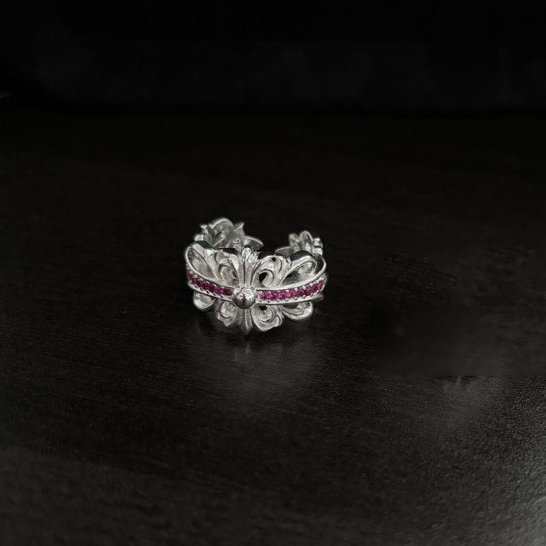 【Chrome hearts】クロムハーツ ダイヤモンドクロスアイリスリングエターナルハートオープンリング男女兼用