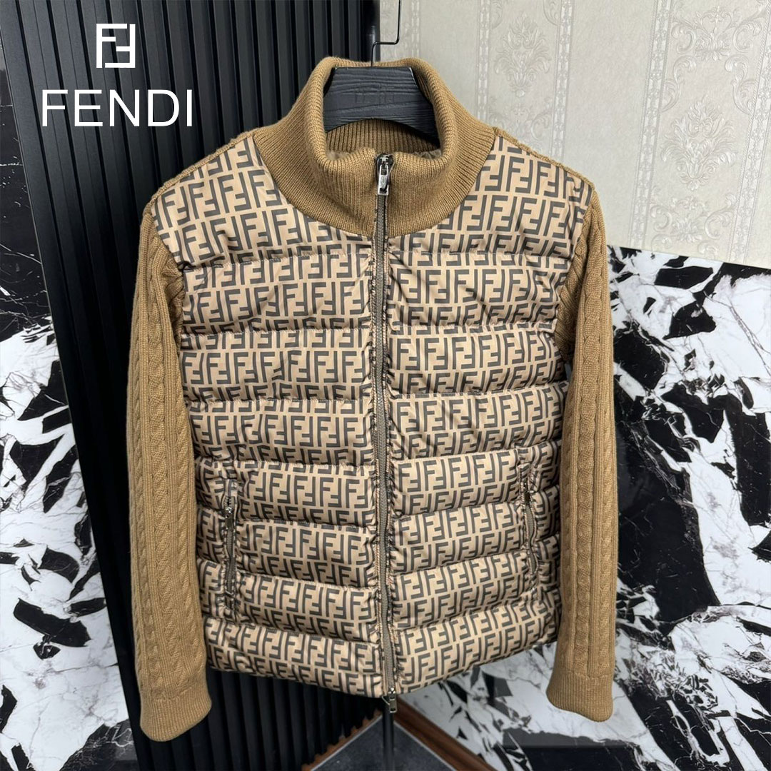 【FENDI】フェンディ モノグラム プリント ニット パッチワーク コットン ジャケット 男女兼用