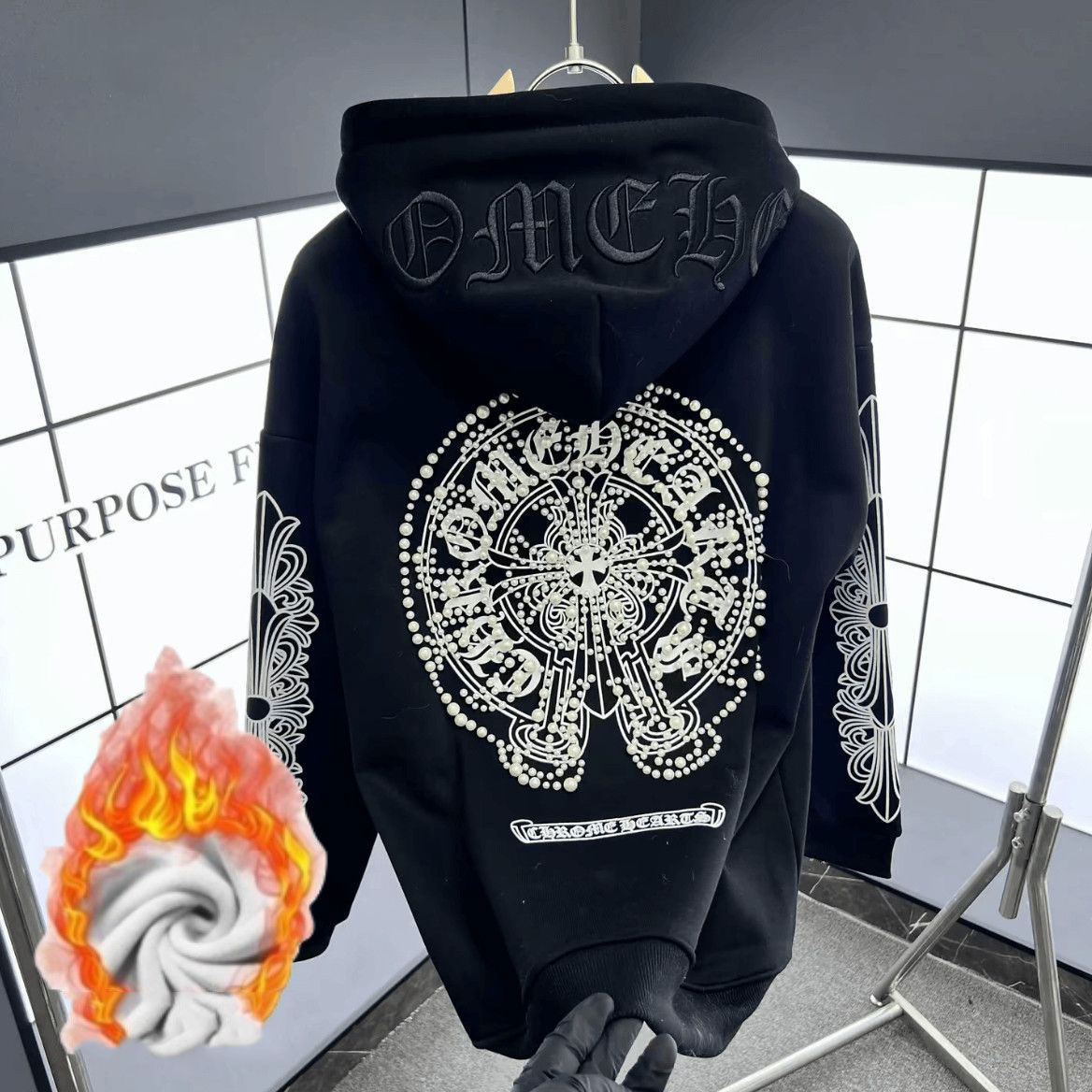 【Chrome Hearts】 クロムハーツ クロス サンスクリット パール 刺繍 フード付き スウェットシャツ