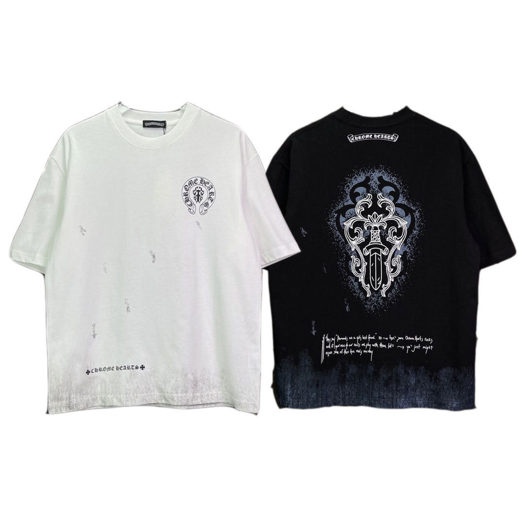 【Chrome Hearts】クロムハーツ 半袖Tシャツ クロスサンスクリットプリント 男女兼用