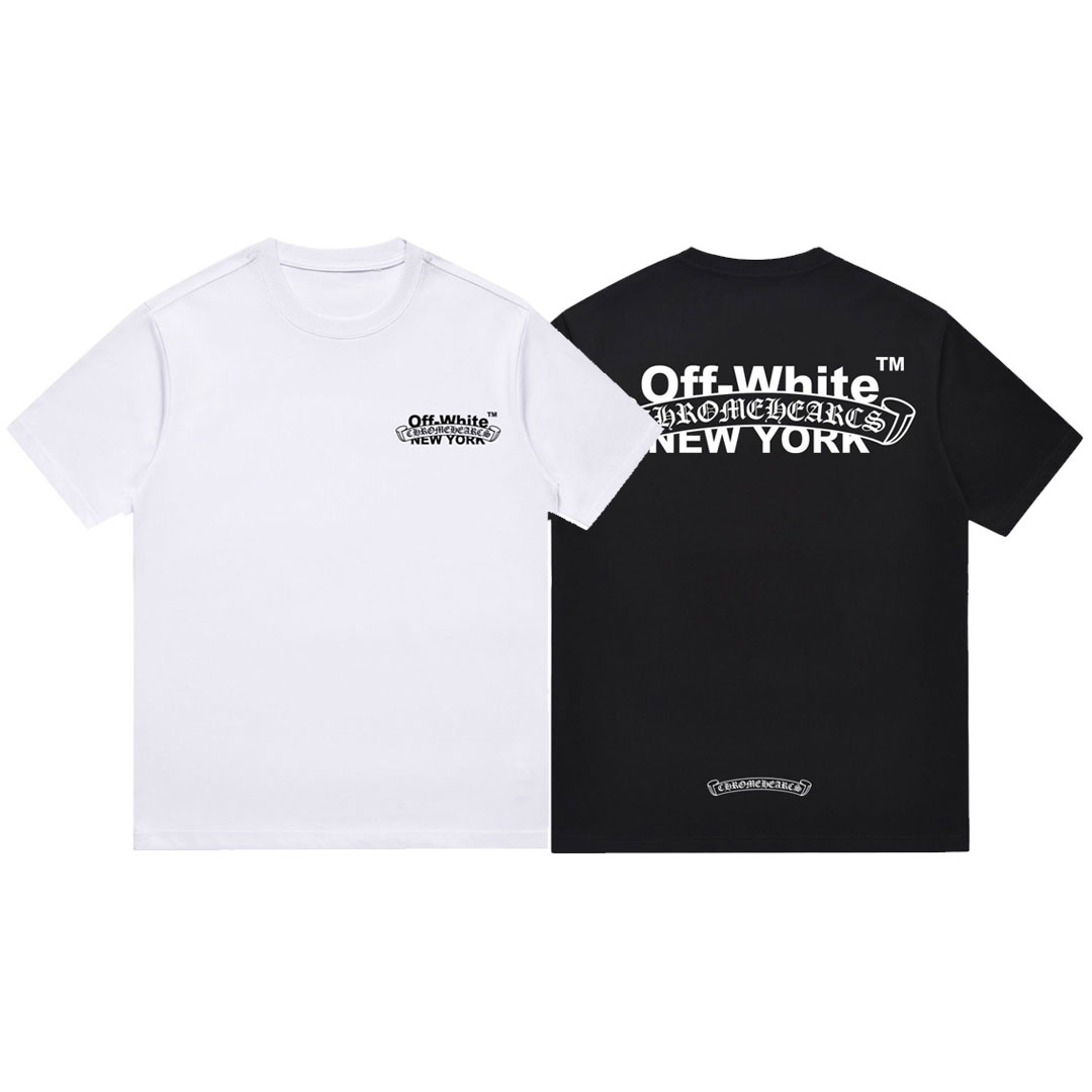 【Chrome Hearts】【offwhite】オフホワイトクロムハーツジョイント刺繍半袖Tシャツ男女兼用