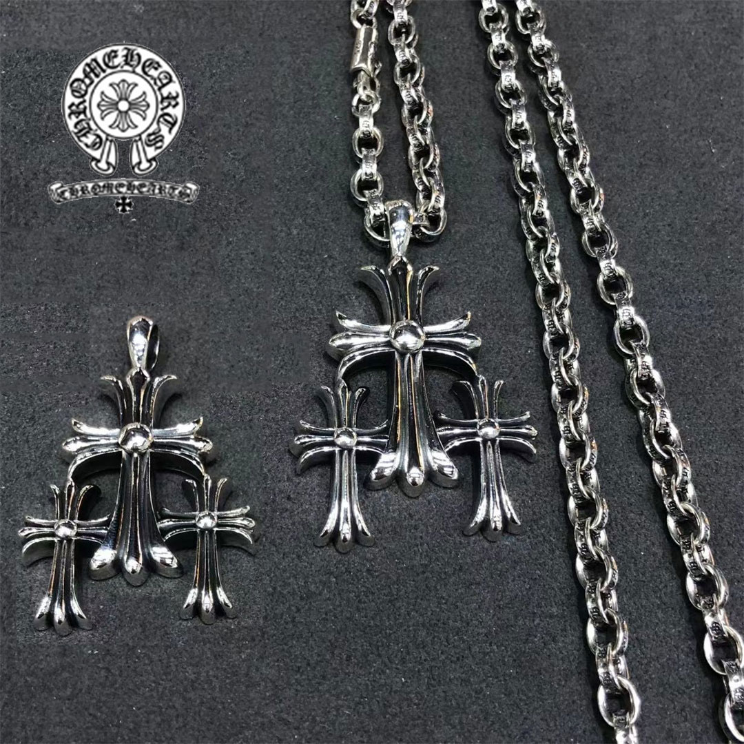 【Chrome hearts】カラス ハート クロス ネックレス レトロ ペンダント カップル スタイル 男女兼用