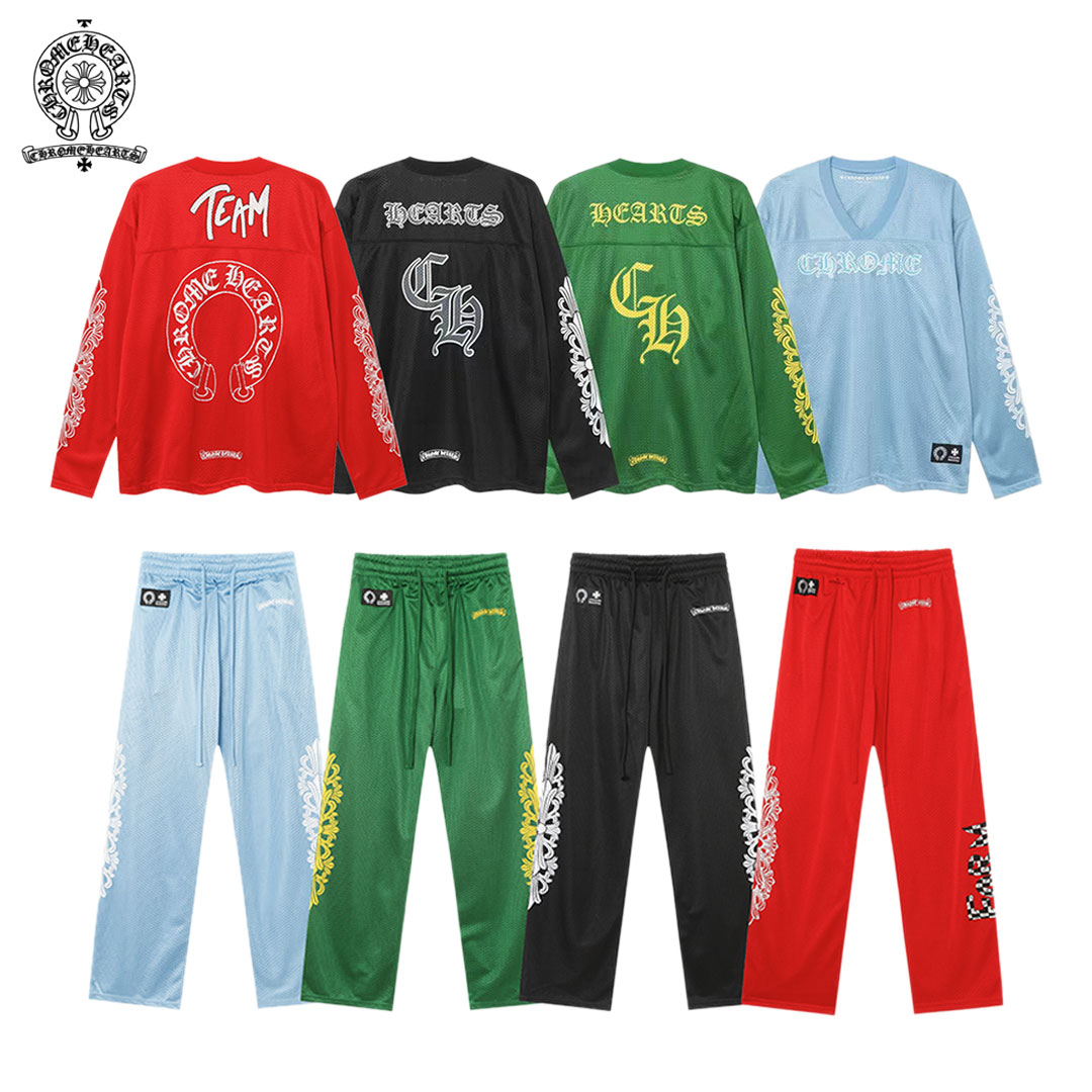 【Chrome Hearts】クロムハーツ 24新作 メッシュフラワーアームクロスプリント カップル風長袖スーツ